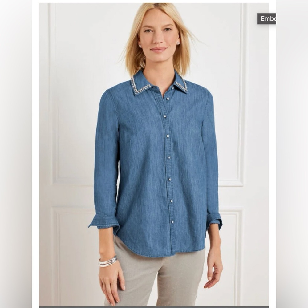 Talbots Embellished Collar Denim Button Front Shirt size 2X NWOT - Picture 6 of 7
